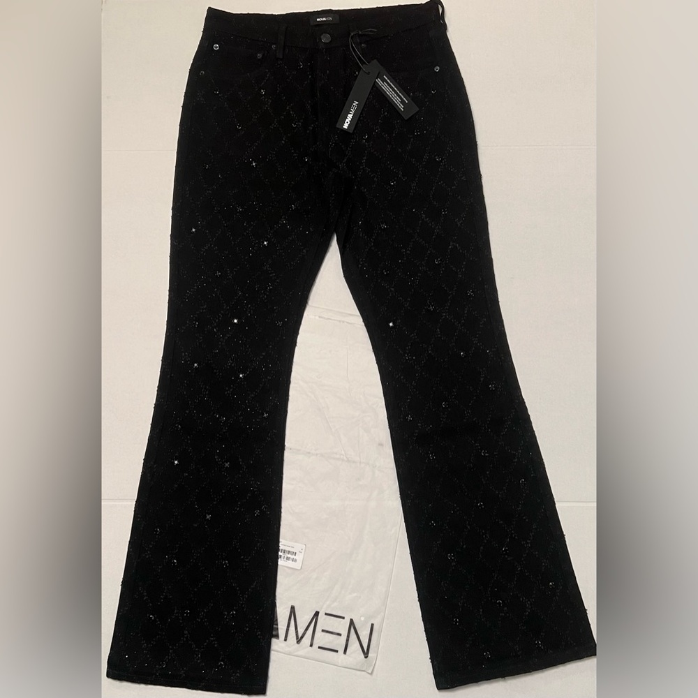 Stacked Slim Flare Wrecked In Jewels Jeans - Black